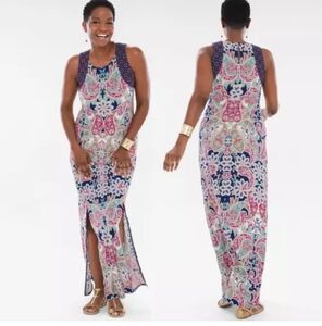 Chico's Navy and Pink Paisley Maxi Dress